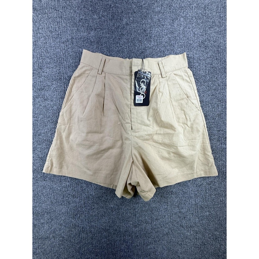 GiGiO Shorts Womens Small Beige Tan Twill Chino Pleated High Rise Lined Pockets